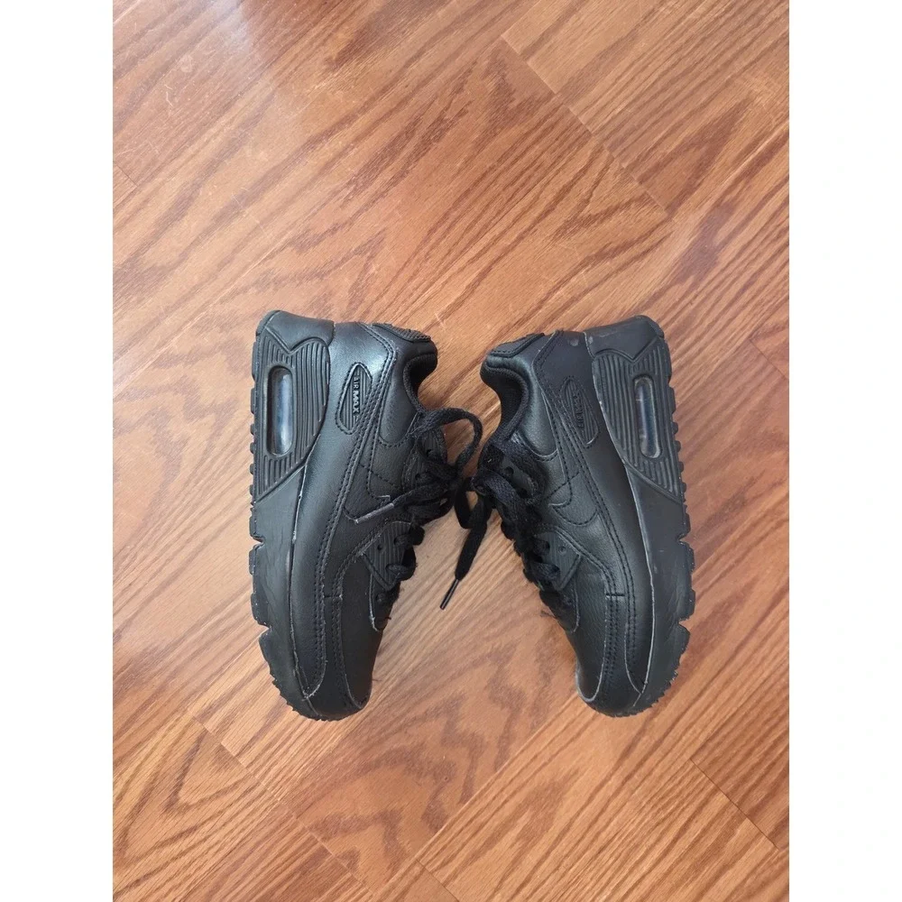 Nike Air Max 90 LTR Triple Black Leather Kids Sneakers CD6867-001 Size 12.5C‎
